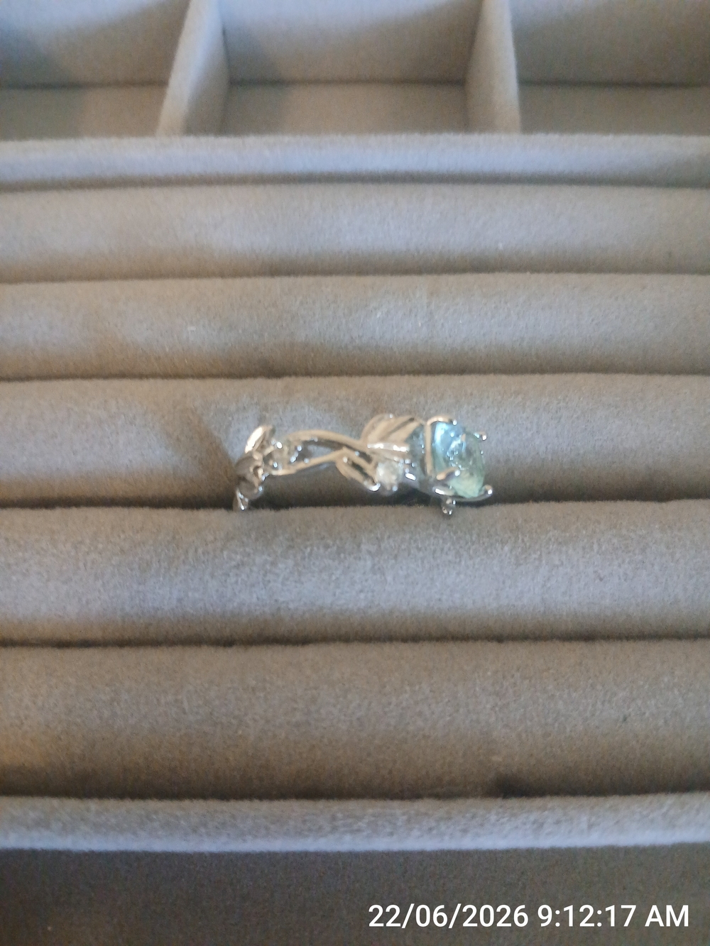 Sterling Silver Floral Ring with Light Green Center Stone - Picture 5 of 5